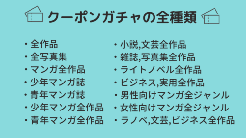 ブックライブのクーポンガチャの種類